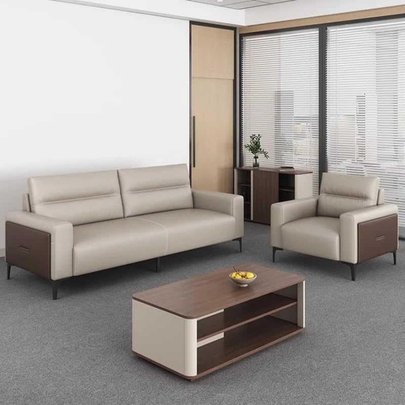 Aroma Homes Modern Office Leather Sofa Set – 3+2+1 Seater | Minimalist PU Leather Couch | Elegant Seating for Living Room, Lounge, or Reception Area (Beige Brown) - Image 3